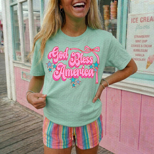 God Bless America Preppy 4th of July DTF Transfer