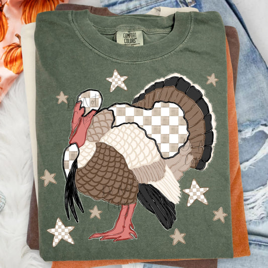 Gingham Turkey Thanksgiving DTF Transfer
