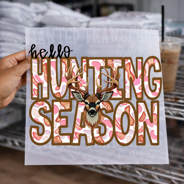 Hello Hunting Season Pink Camo DTF Transfer