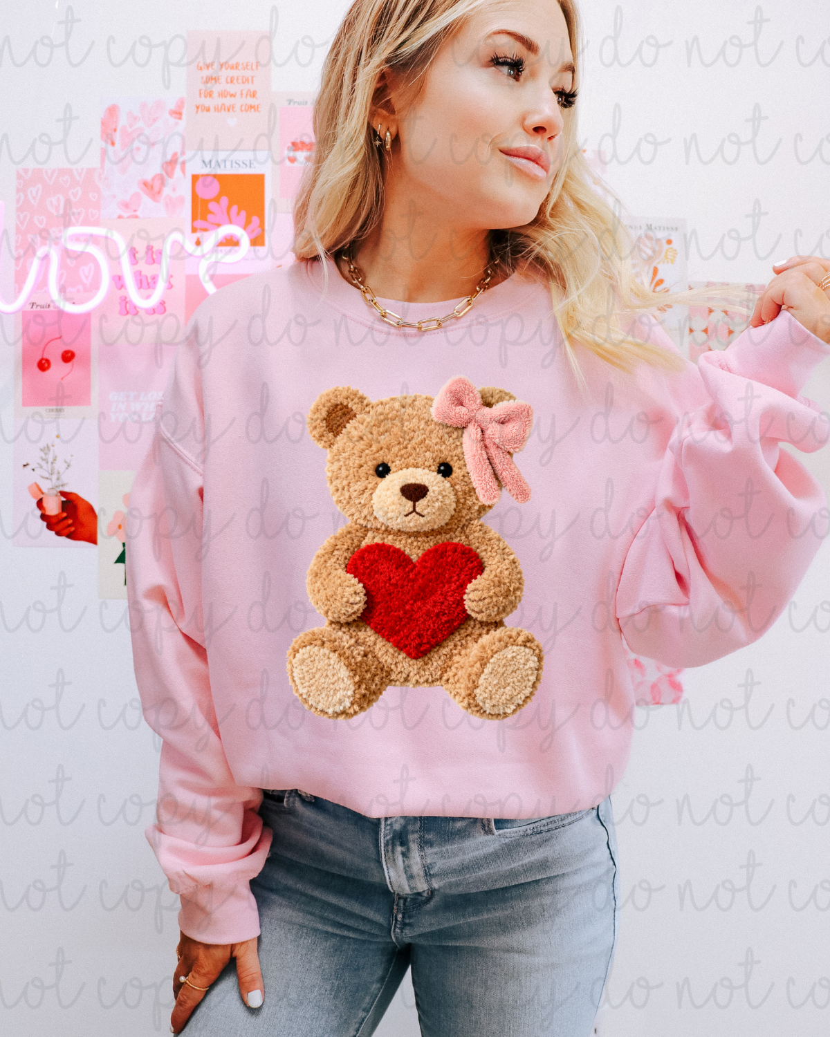 Faux Latch Yarn Valentine Bear DTF Transfer