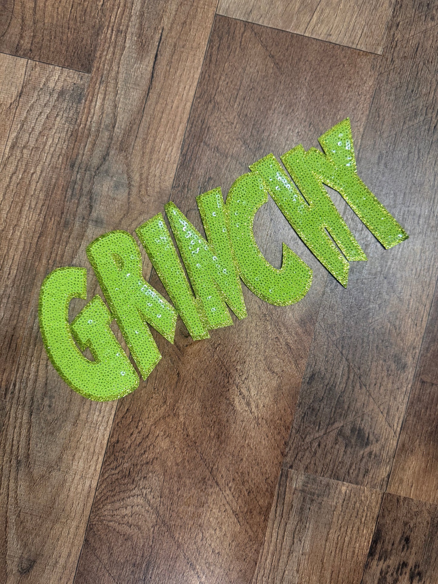 Green Mean Man Christmas Sequin Patch (Adult Size)