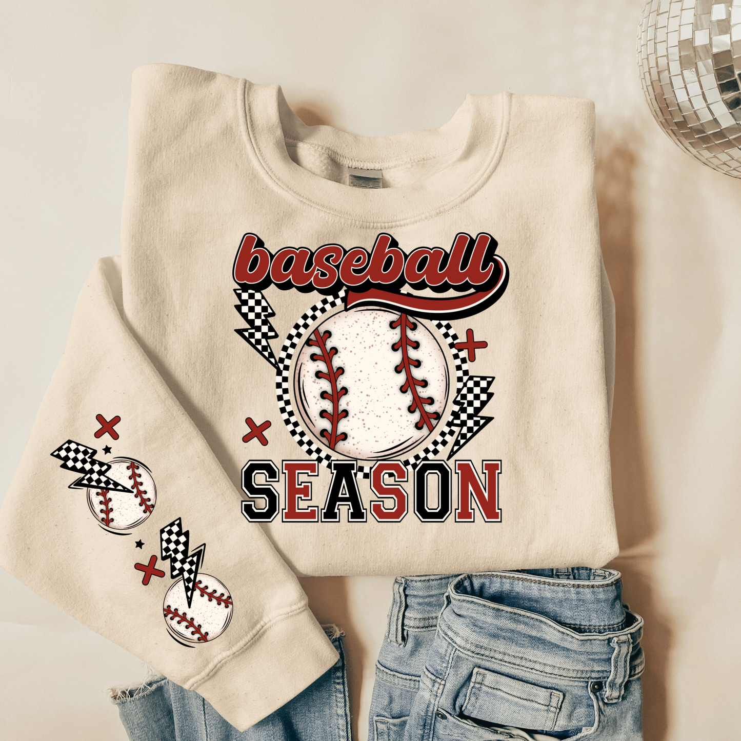 Retro Vintage Baseball Season with Sleeve Design DTF Transfer