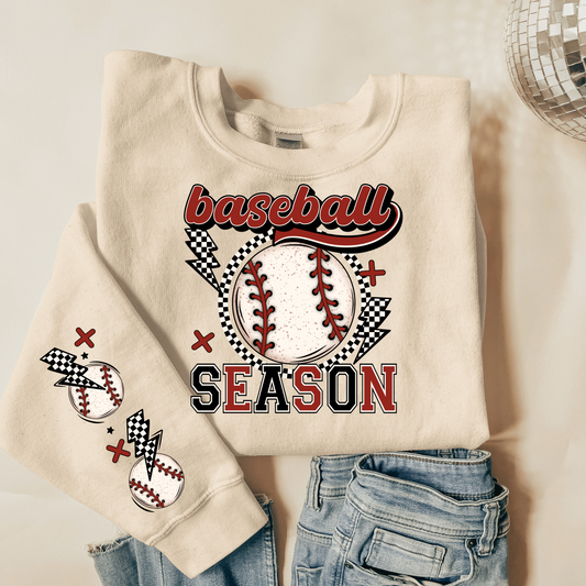 Retro Vintage Baseball Season with Sleeve Design DTF Transfer