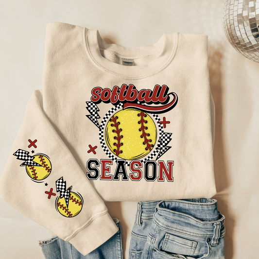 Retro Vintage Softball Season with Sleeve Design DTF Transfer