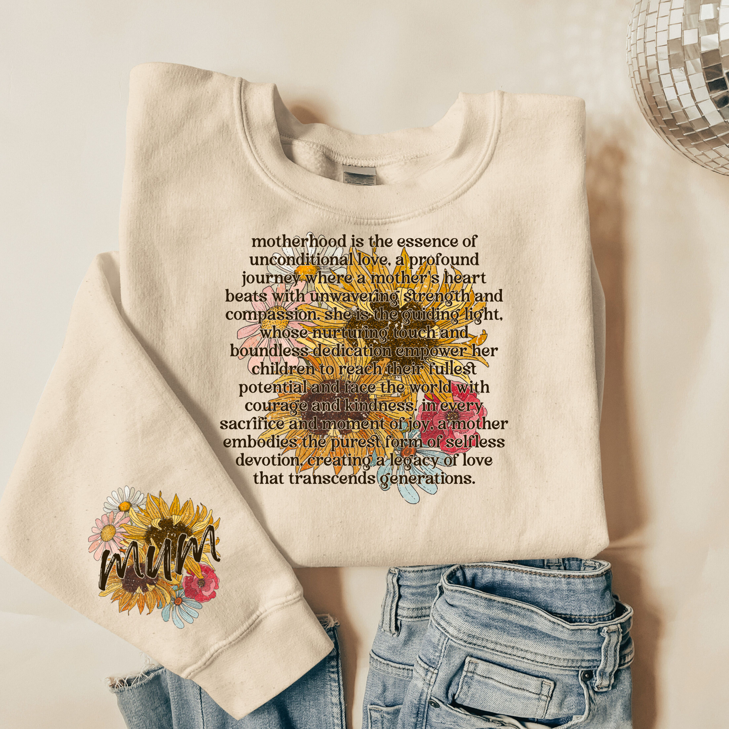 Sunflower Mum DTF Transfer (Includes Full Front + Sleeve Design/Pocket)