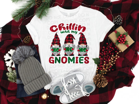 Chillin' with my Gnomies Faux Sequin Christmas DTF Transfer