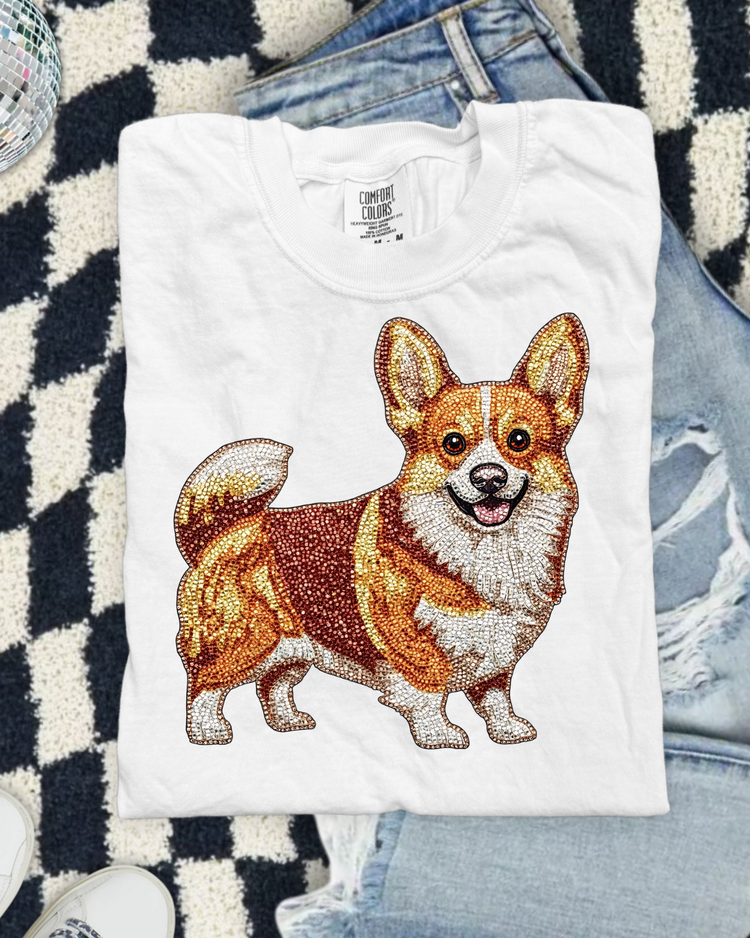 Faux Rhinestone Corgi DTF Transfer