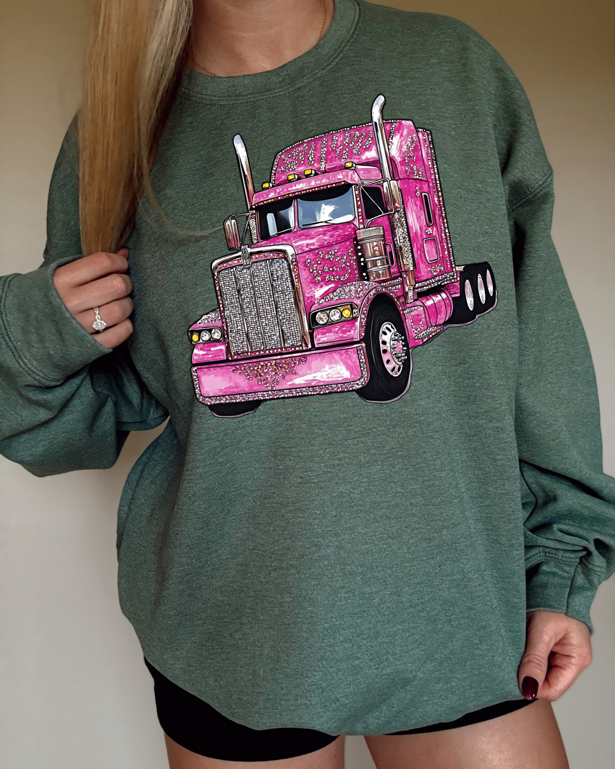 Faux Rhinestone Pink Truck DTF Transfer