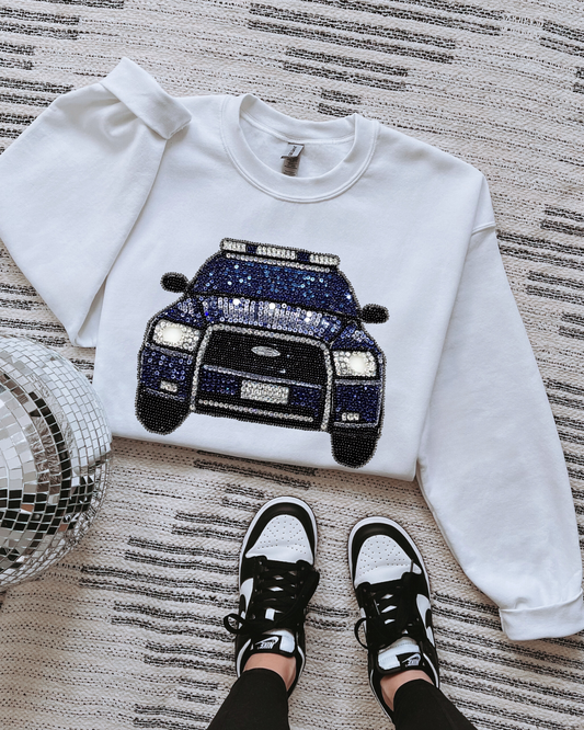 Faux Rhinestone Police Car DTF Transfer