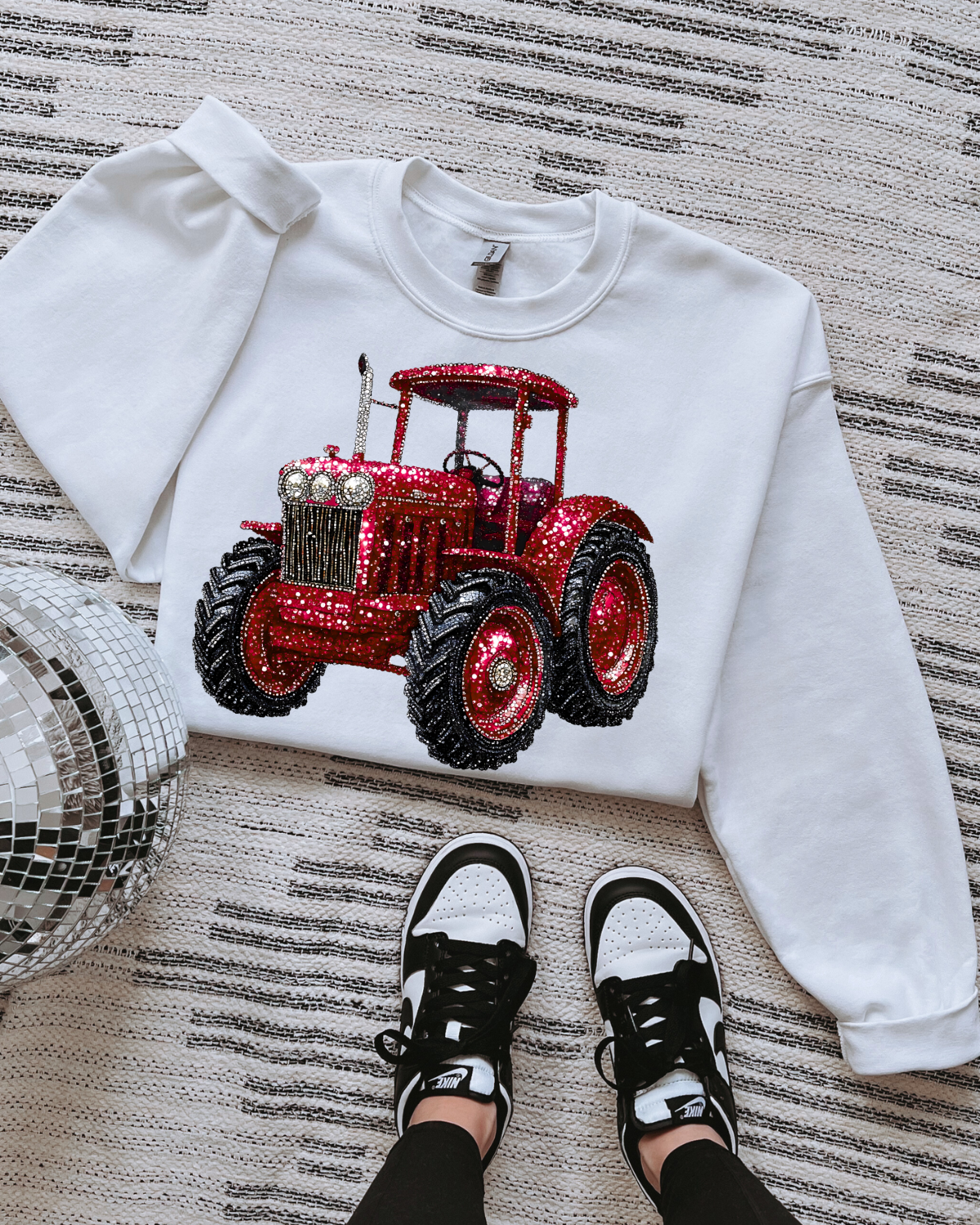 Faux Rhinestone Red Tractor DTF Transfer