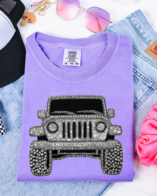 Faux Rhinestone Silver Jeep DTF Transfer