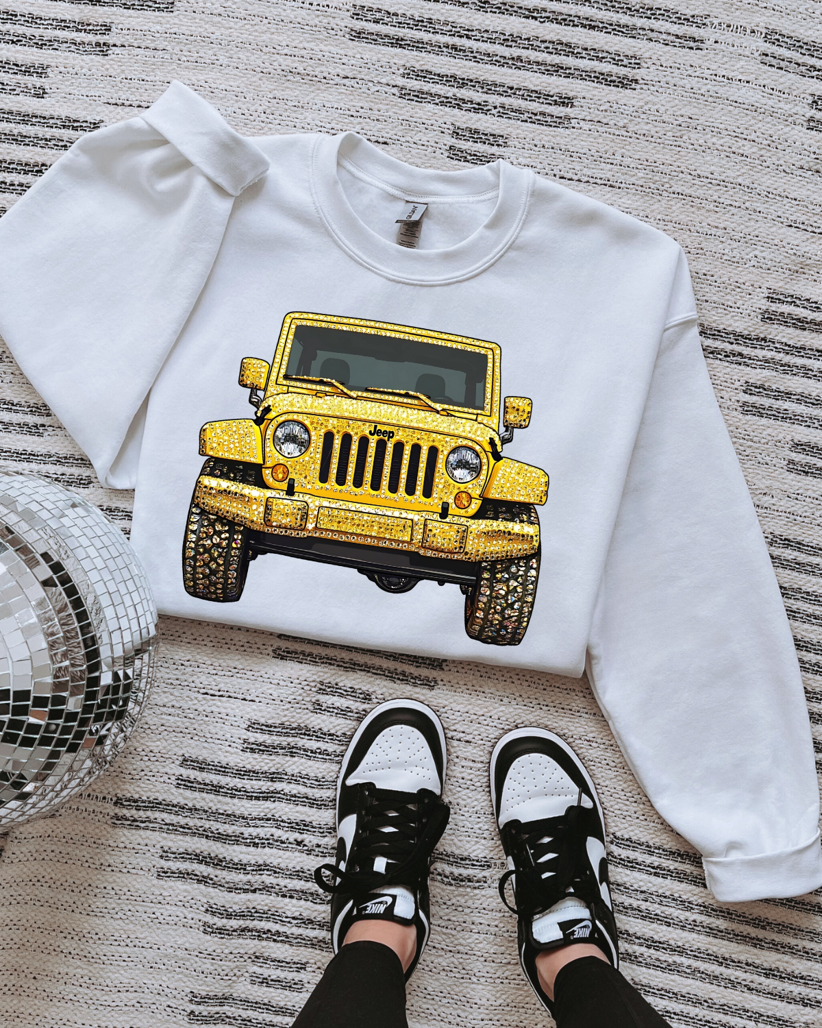 Faux Rhinestone Yellow Jeep DTF Transfer
