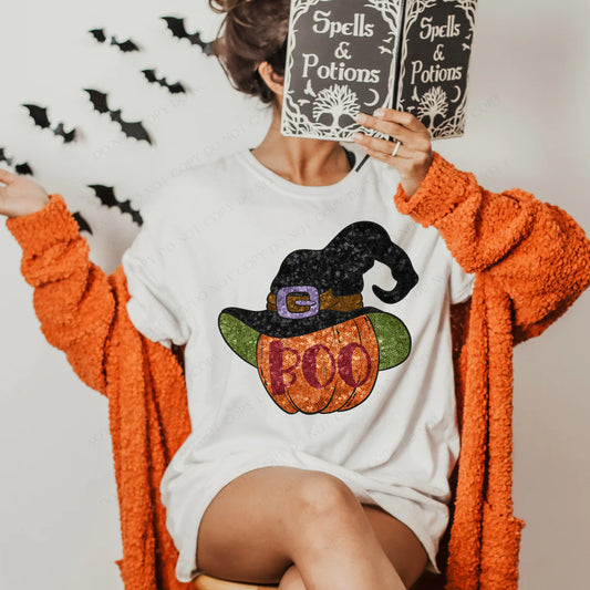 Boo Faux Sequin Punmpkin DTF Transfer