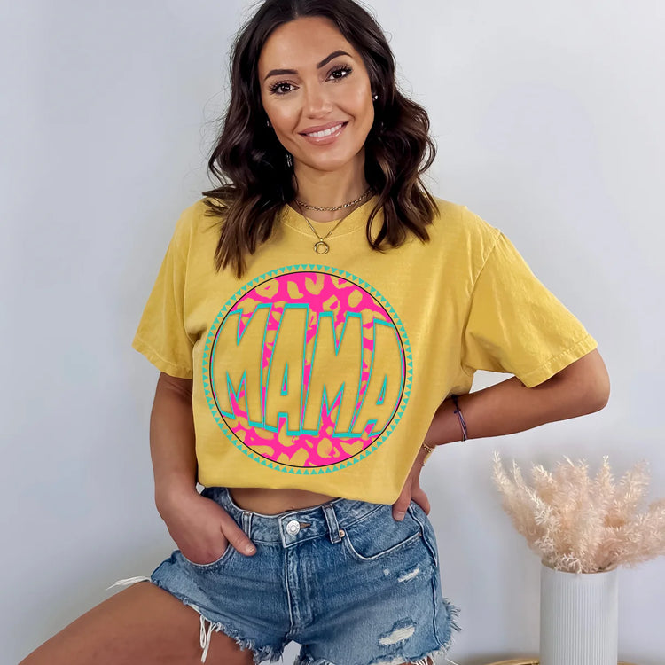Neon Leopard Mama Circle DTF Transfer