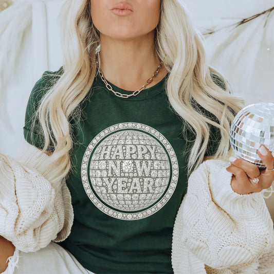 Faux Gem Silver Happy New Year DTF Transfer