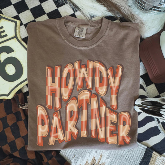 Checkered Howdy Partner DTF Transfer