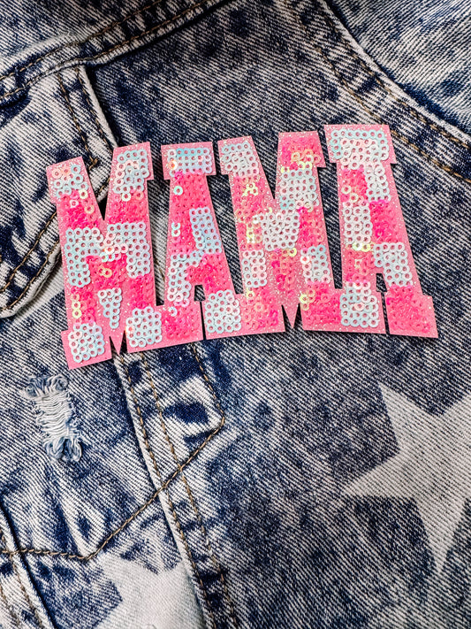 Pink Checkered Sequin Mama Hat/Pocket Patch