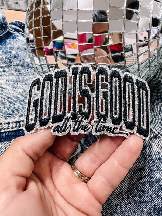 God Is Good Black Glitter Faith Hat/Jacket Patch