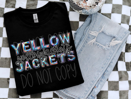 Yellow Jackets Holographic School Spirit DTF Transfer