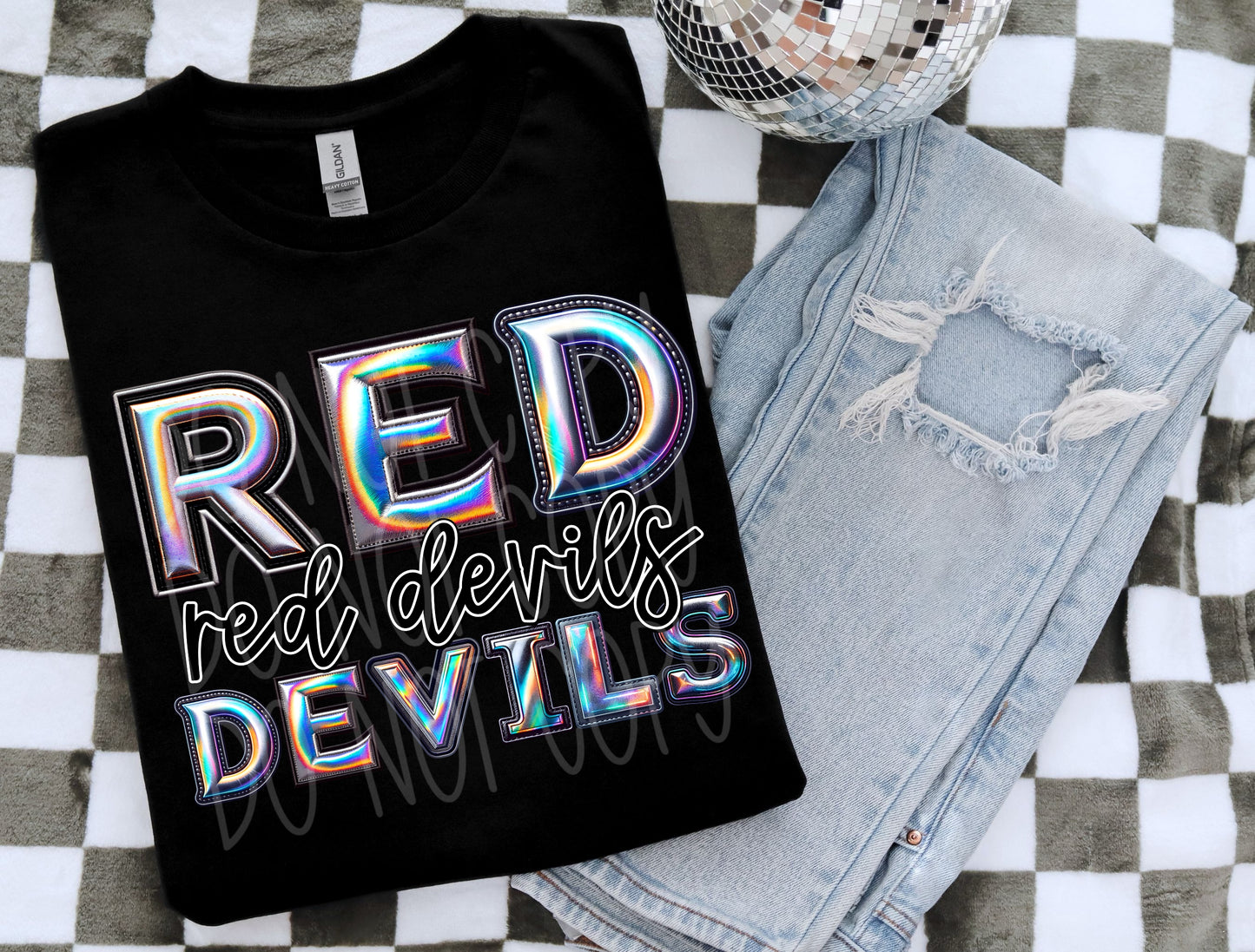 Red Devils Holographic School Spirit DTF Transfer