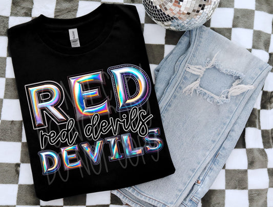 Red Devils Holographic School Spirit DTF Transfer