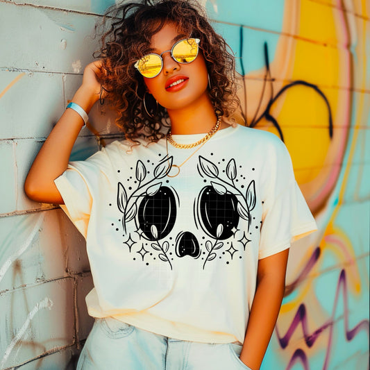 Black Floral Skull DTF Transfer