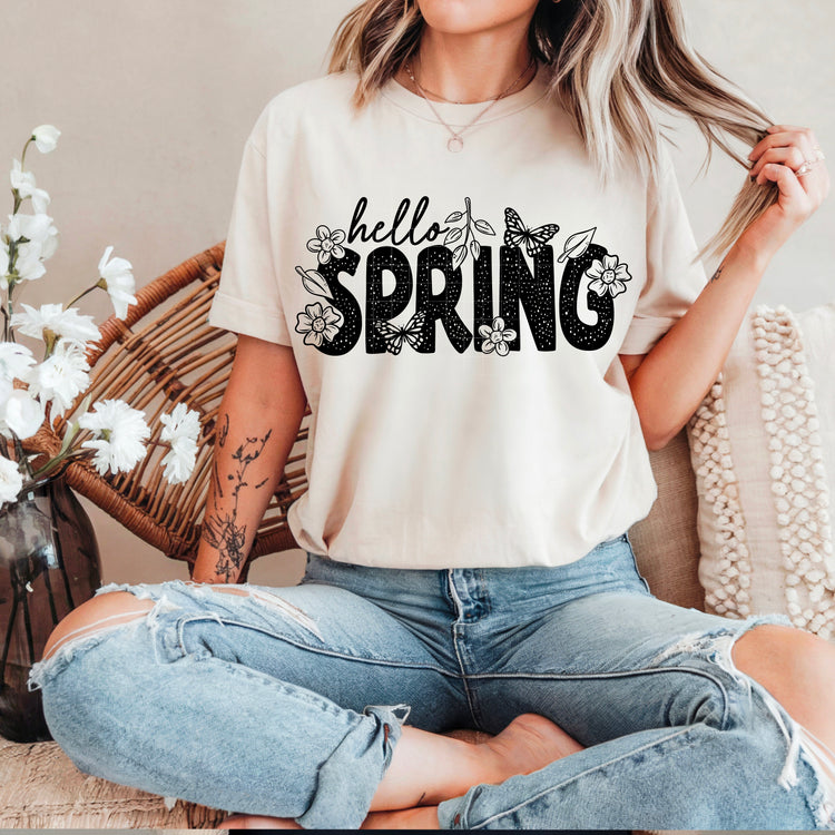 Black Hello Spring DTF Transfer