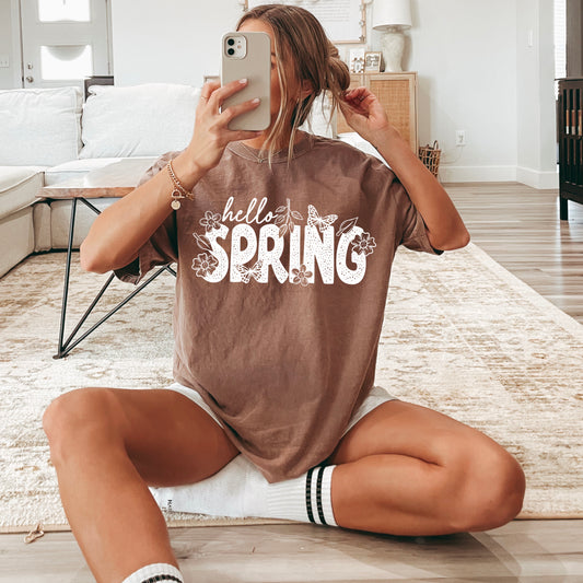 White Hello Spring DTF Transfer