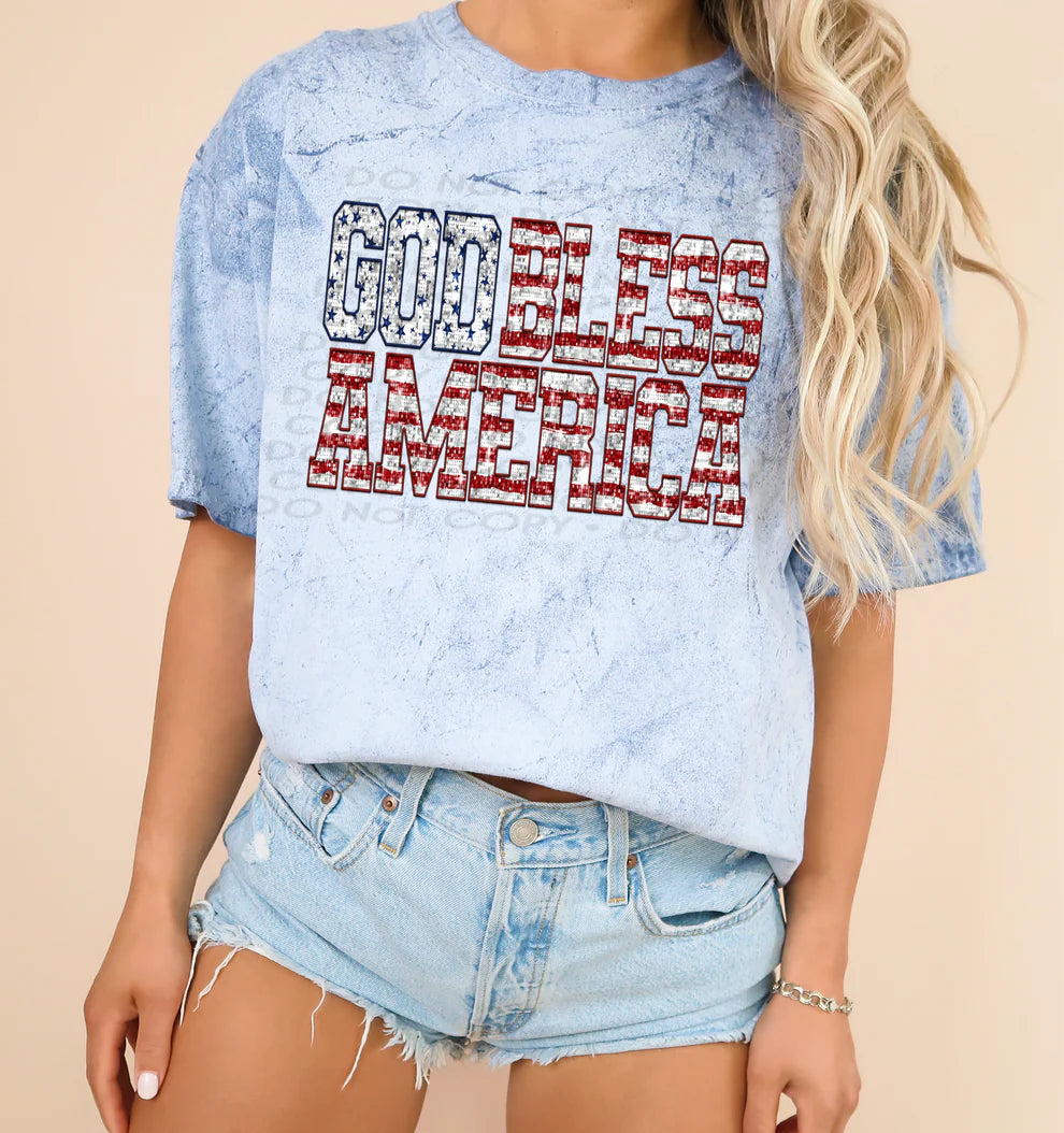 Faux Sequin God Bless America DTF Transfer