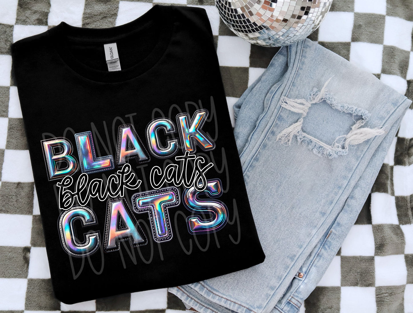 Black Cats Holographic School Spirit DTF Transfer