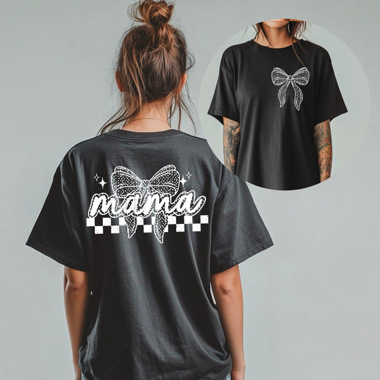 Mama Spotted Bow White Font DTF Transfer