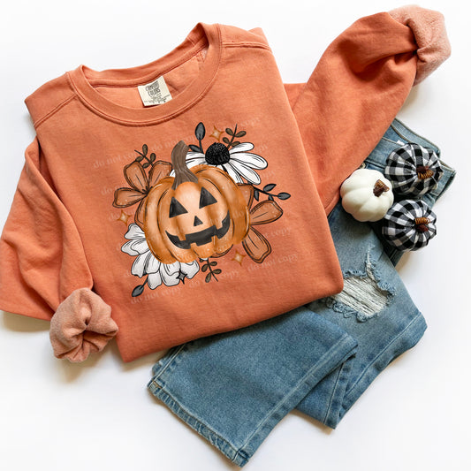 Boho Halloween Floral Pumpkin DTF Transfer