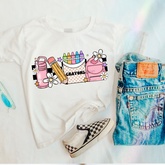 Girls Back to School Crayons DTF Transfer