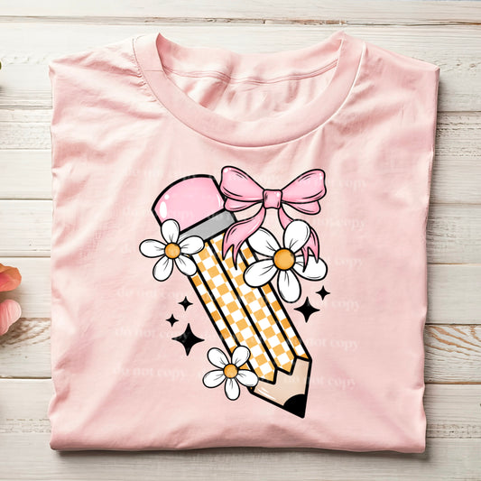 Retro School Pencil Floral DTF Transfer