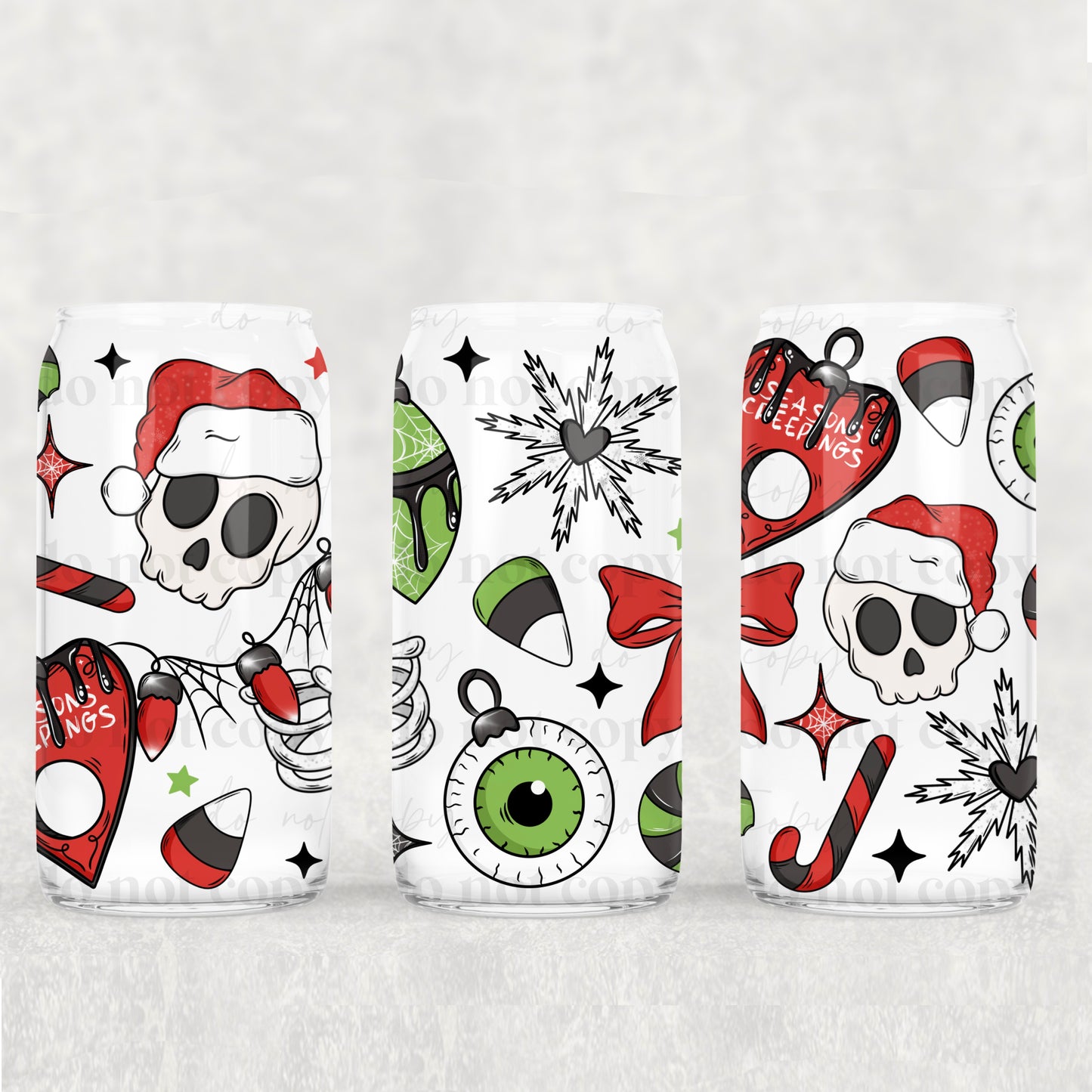 Creepy Christmas UV 16oz. Libby Glass DTF Wrap