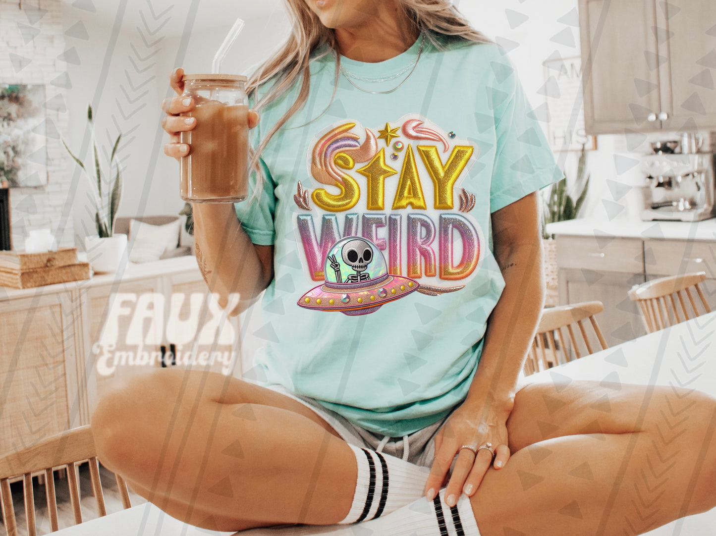 Stay Weird Faux Embroidery DTF Transfer