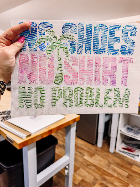 No Shoes, No Shirt, No Problems Summer Spangle Transfer