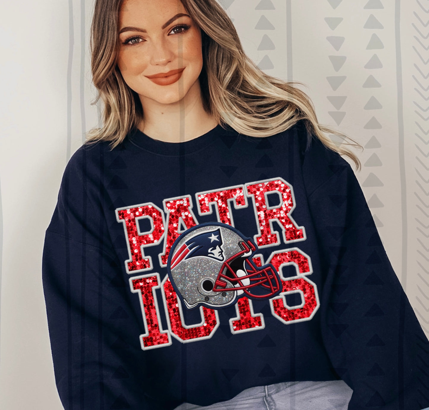 Patriots Faux Sequin DTF Transfer