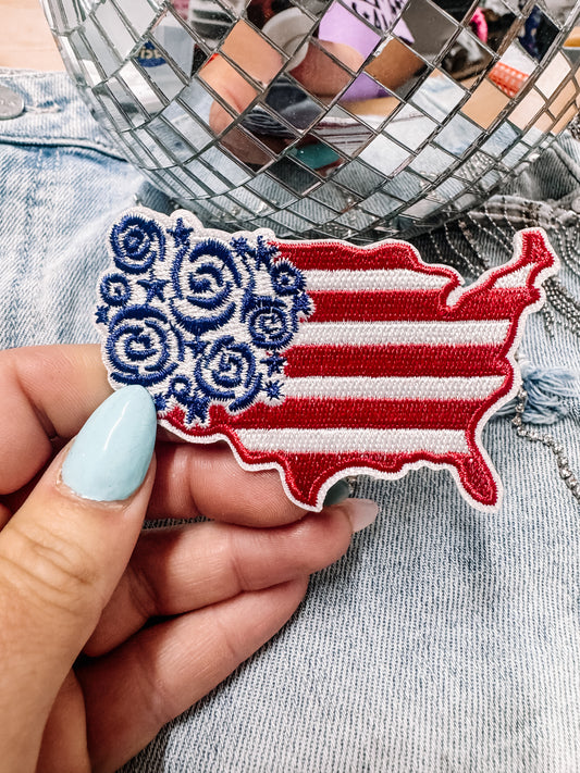 Floral United States Patriotic Hat/Pocket Patch