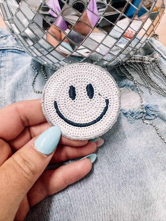 Sequin White Happiness Hat/Pocket Patch