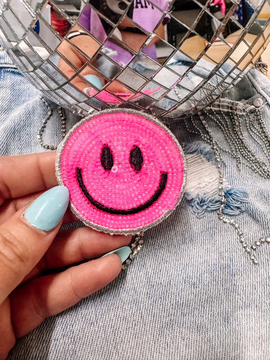 Sequin Hot Pink Happiness Hat/Pocket Patch