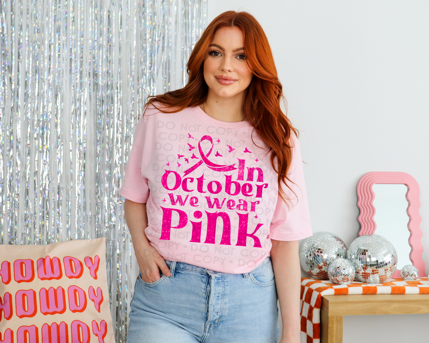 In October We Wear Pink Faux Sequin DTF Transfer