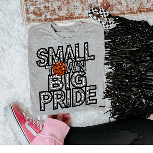 Small Town, Big Pride Basketball Faux Rhinestone DTF Transfer