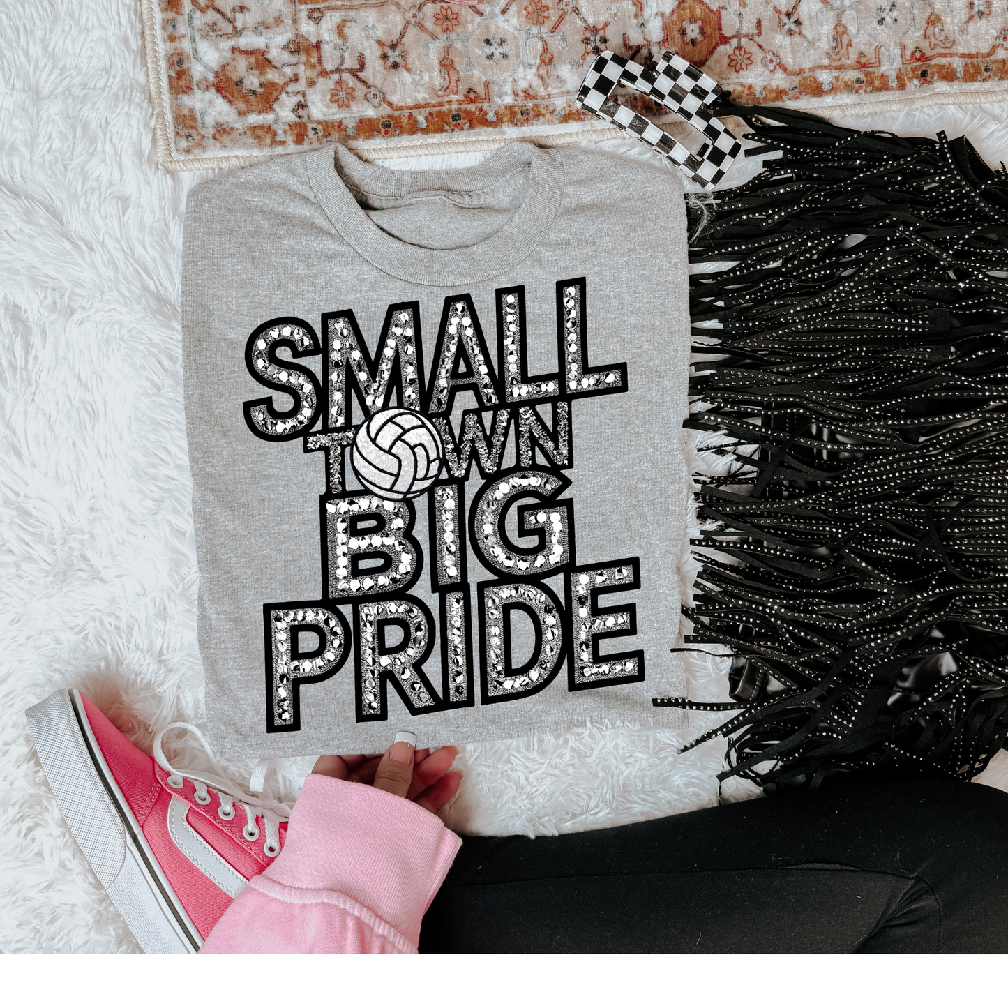 Small Town, Big Pride Volleyball Faux Rhinestone DTF Transfer