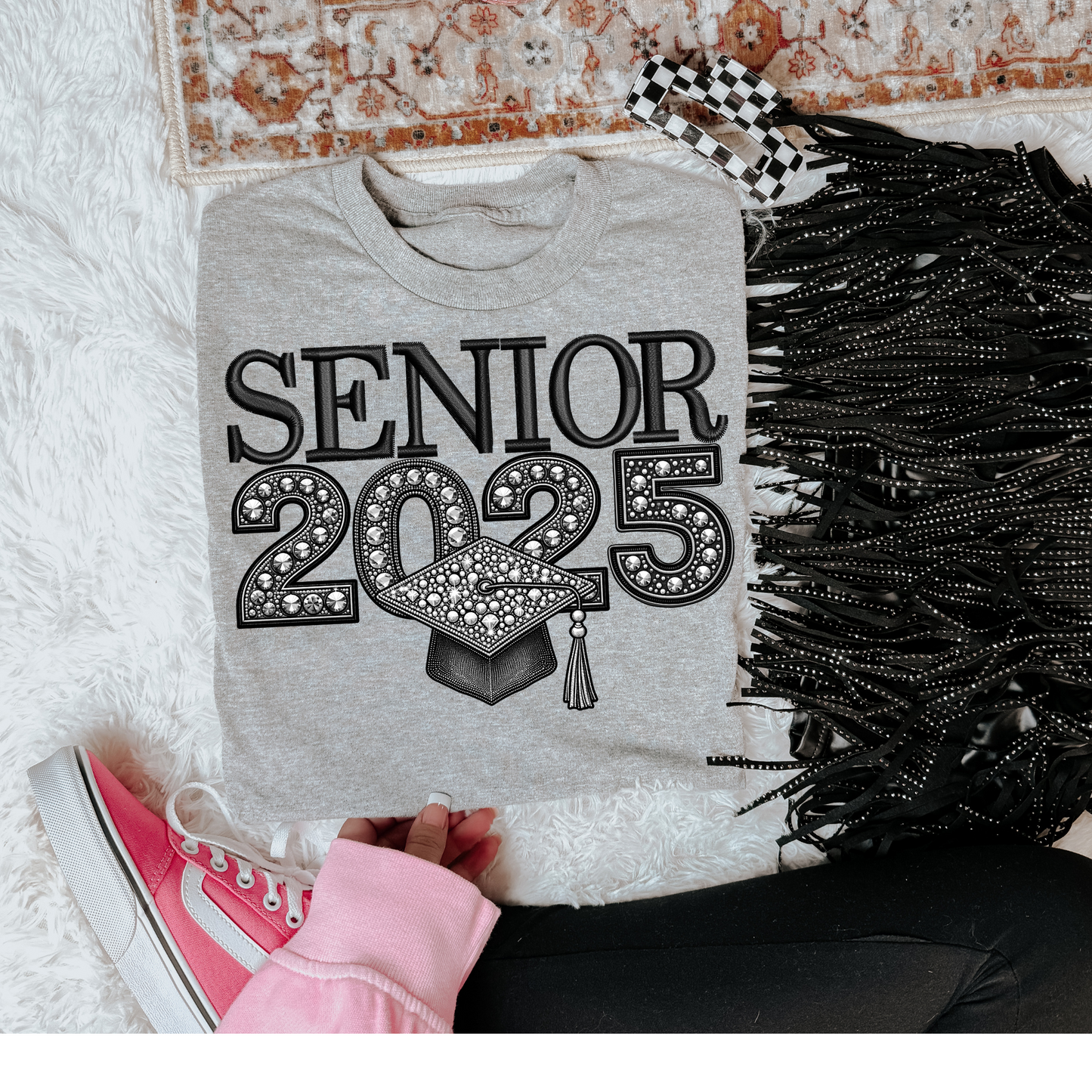 Senior 2025 Embroidered + Rhinestones DTF Transfer