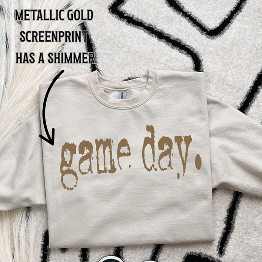 Metallic Gold Game Day Single Color Screen Print Transfer