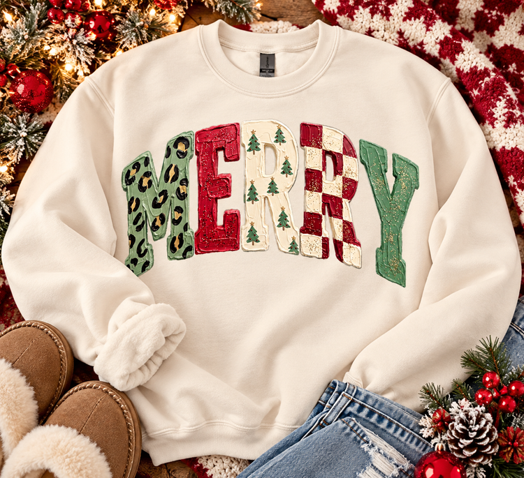 Faux Painted Merry DTF Transfer