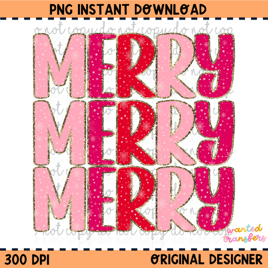 Merry Snowflake Repeat Christmas PNG Digital Download