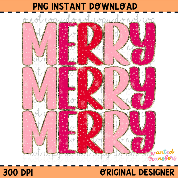 Merry Snowflake Repeat Christmas PNG Digital Download
