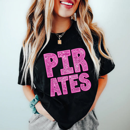 Pirates Pink Faux Embroidery Sequin School Spirit DTF Transfer